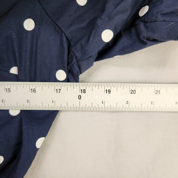 Old Navy Crossover Wrap Top Size M Navy Blue Polka Dot Puff Sleeves Shirt  NWT - Picture 4 of 7